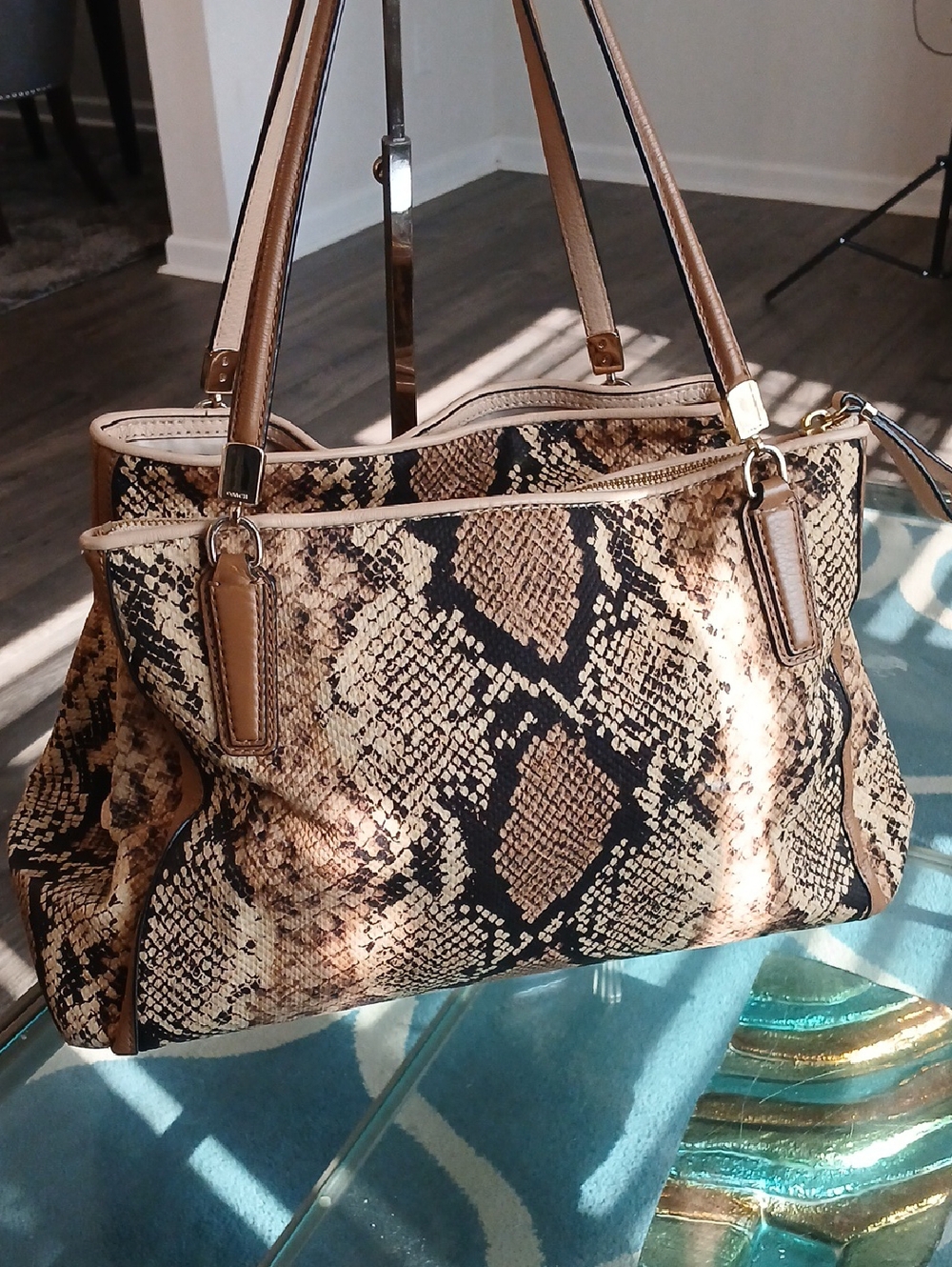 Coach Madison Carryall Python Snake Print Pattern Satchel With Matching Wallet - Picture 5 of 10
